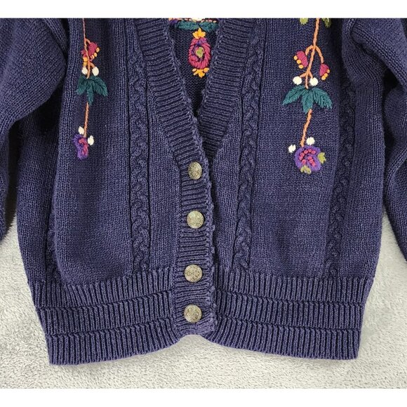 Autograph American Clothing Sweater Womens Medium Blue Floral Button Up Cradigan - Picture 7 of 10
